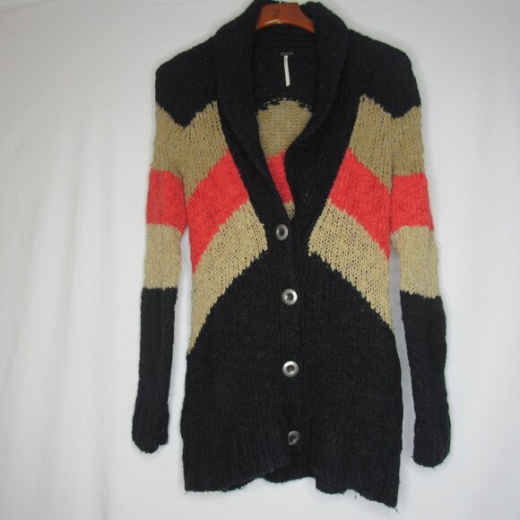 Free People Rocket High Black Stripe Boyfriend Cardigan Sweater Women's S Small - Picture 7 of 9